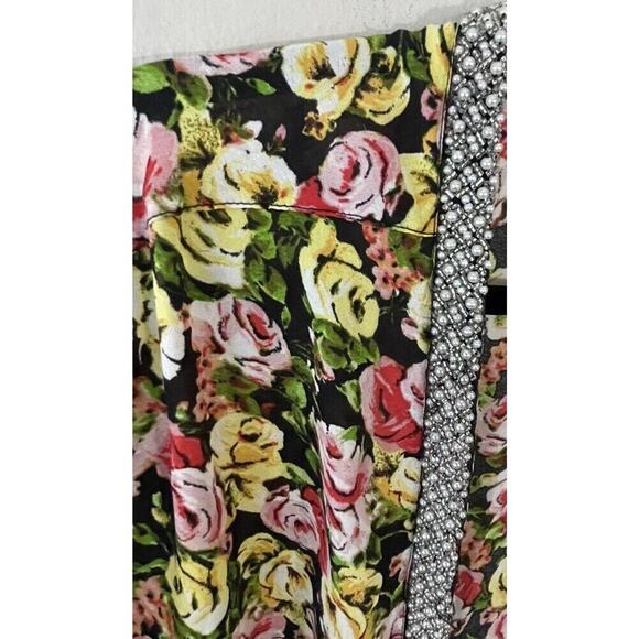 Kut From The Kloth Medium Embellished Faux Pearl Floral Print Wrap Top Sheer - Picture 7 of 8